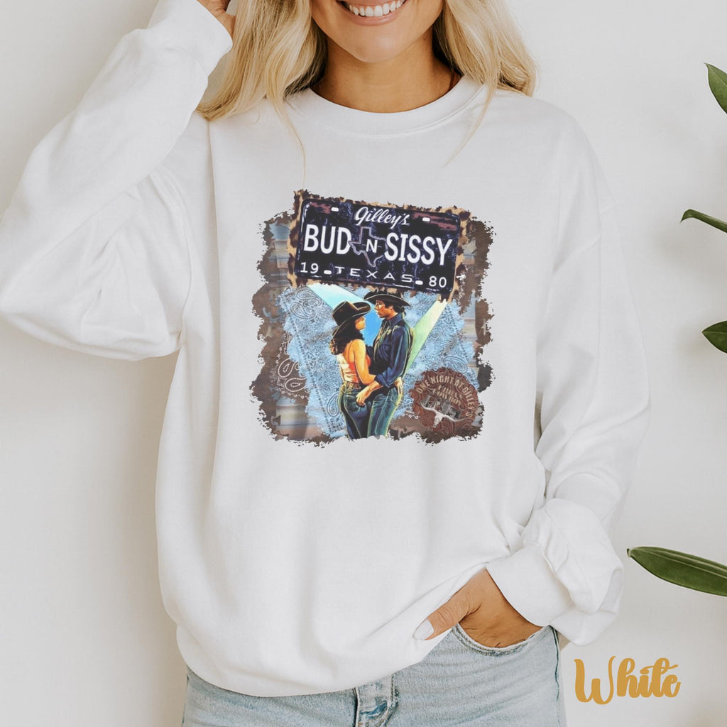 Bud & Sissy 1980 Texas Long Sleeve - Urban Cowboy Gilley's Inspired Country Western Crewneck