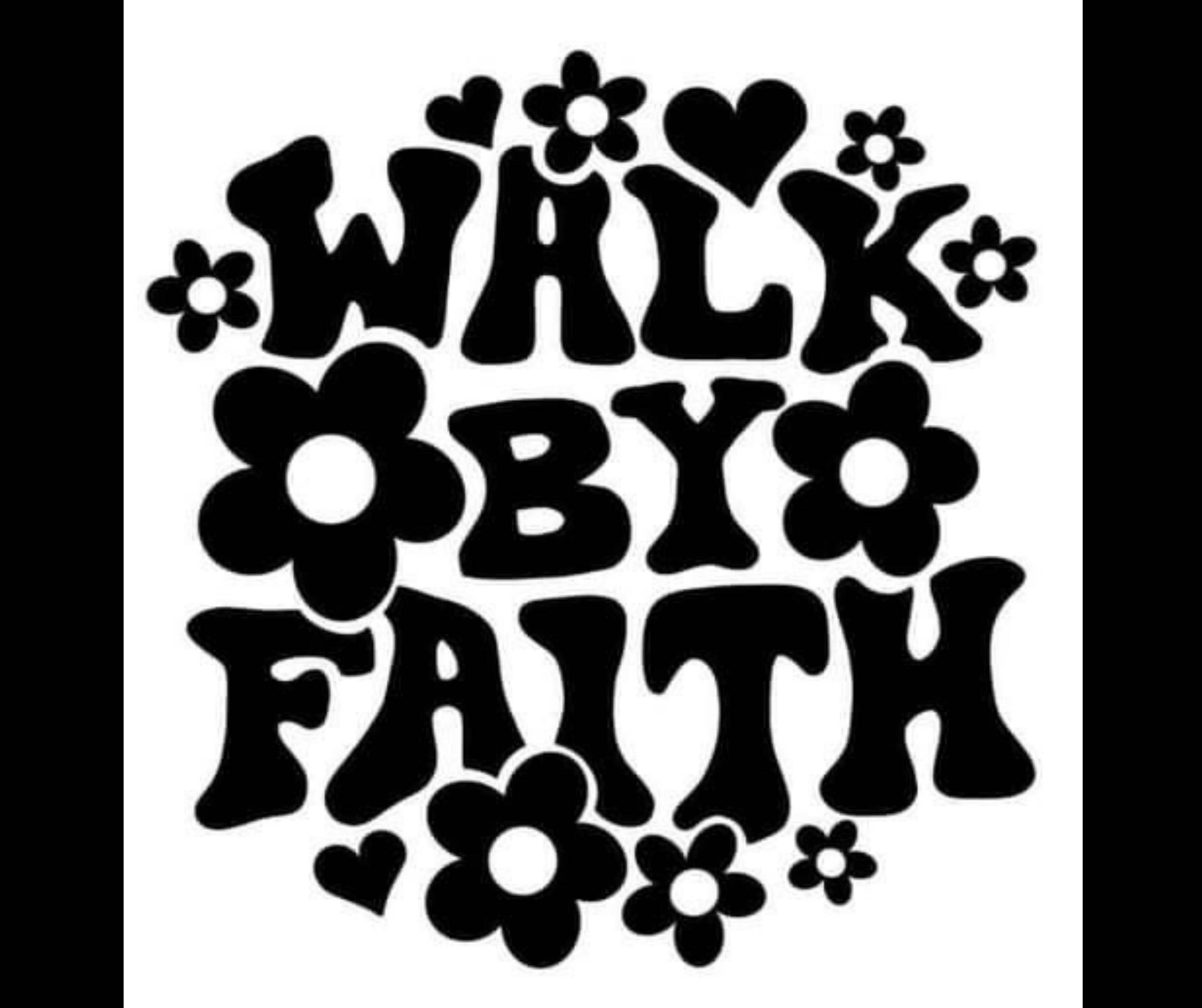 Walk by Faith Vinyl Decal – Retro Floral Christian Sticker