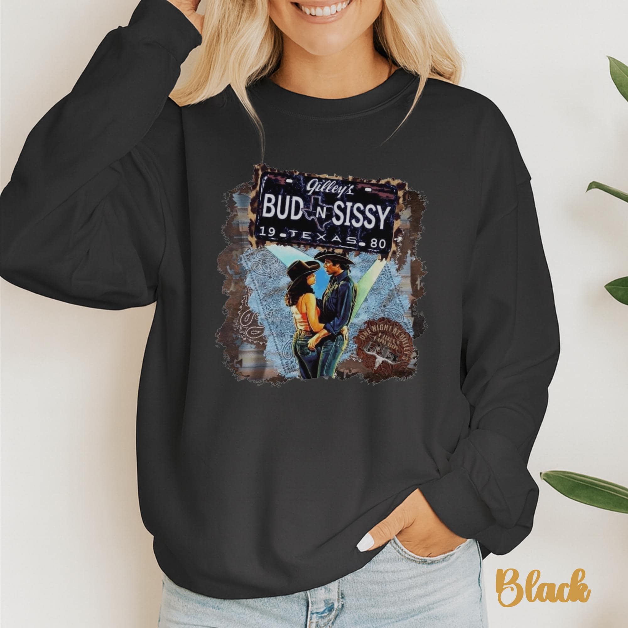 Bud & Sissy 1980 Texas Long Sleeve - Urban Cowboy Gilley's Inspired Country Western Crewneck